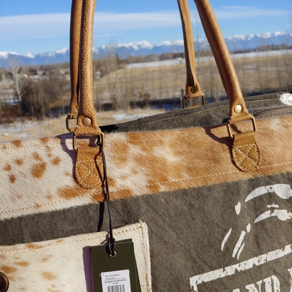 💕🔥Weekender Myra Bag Handmade Cowhide Canvas New - Picture 6 of 7